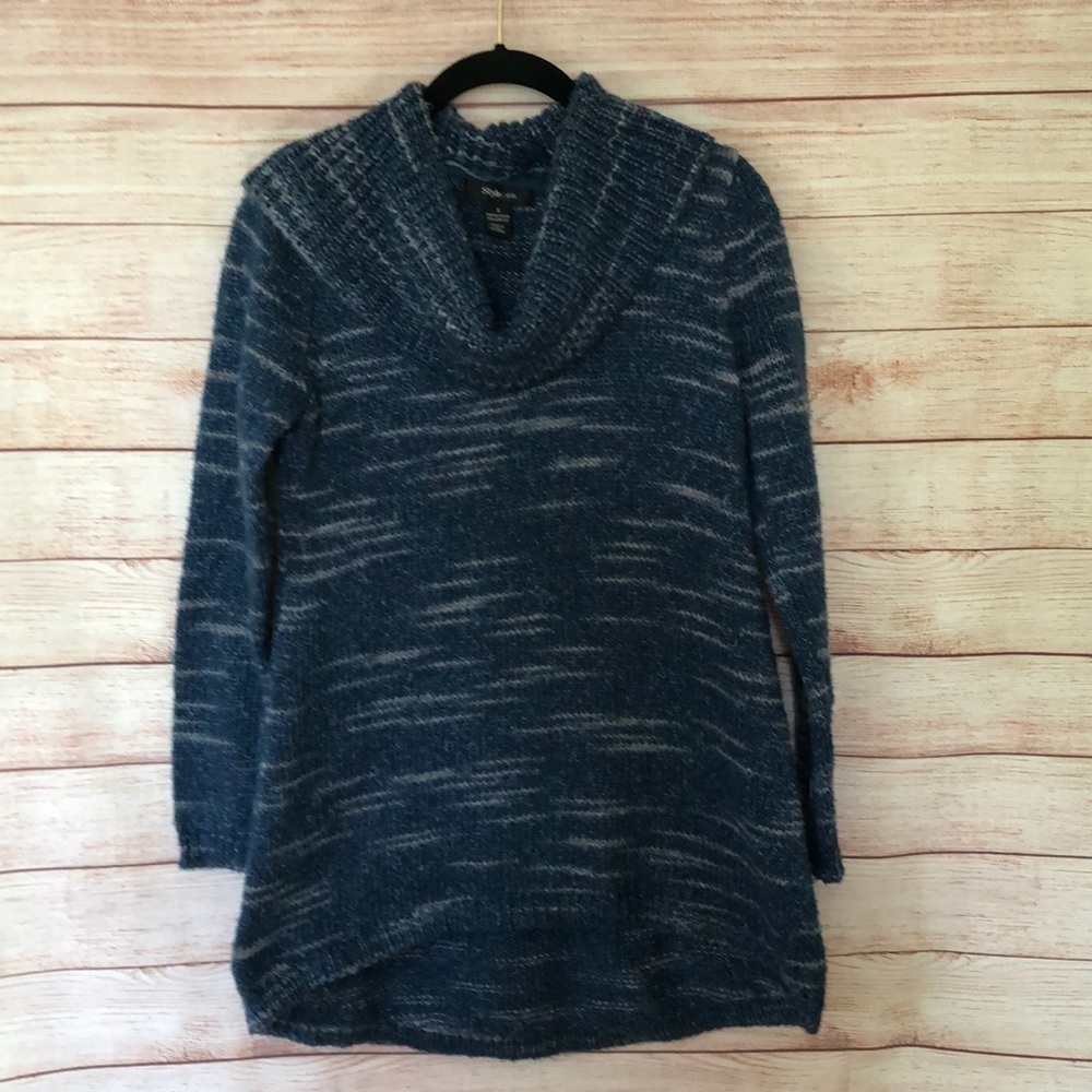 Style & Co. Blue Printed Knit Sweater Size S